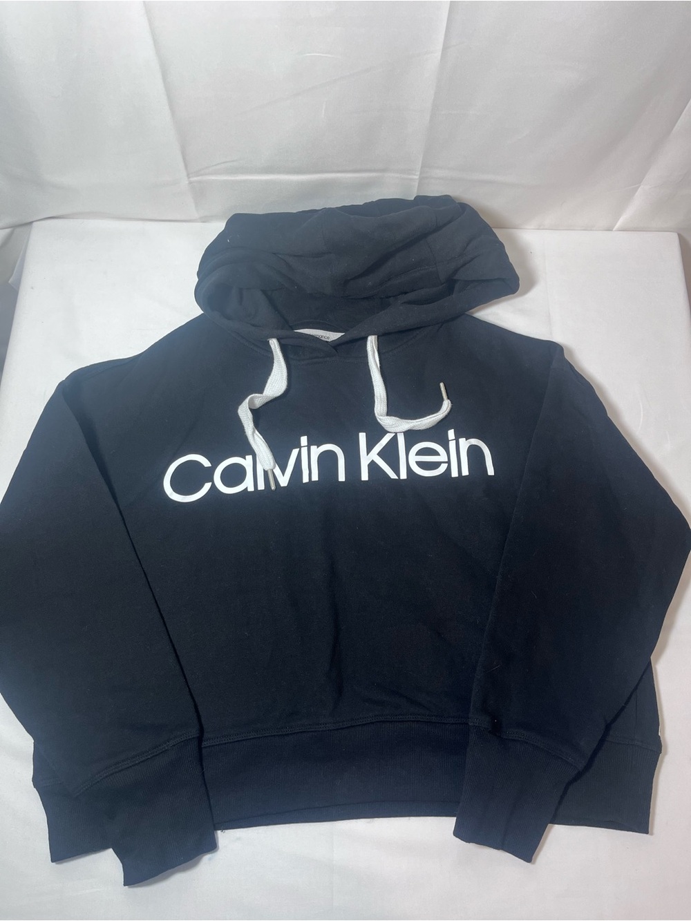 Calvin Klein Performance Black Crop Hoodie with White Logo and Drawstrings